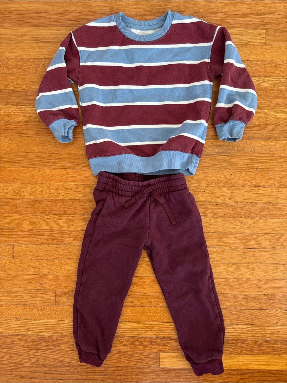 Maroon and Light Blue Striped Sweatshirt with Maroon Joggers